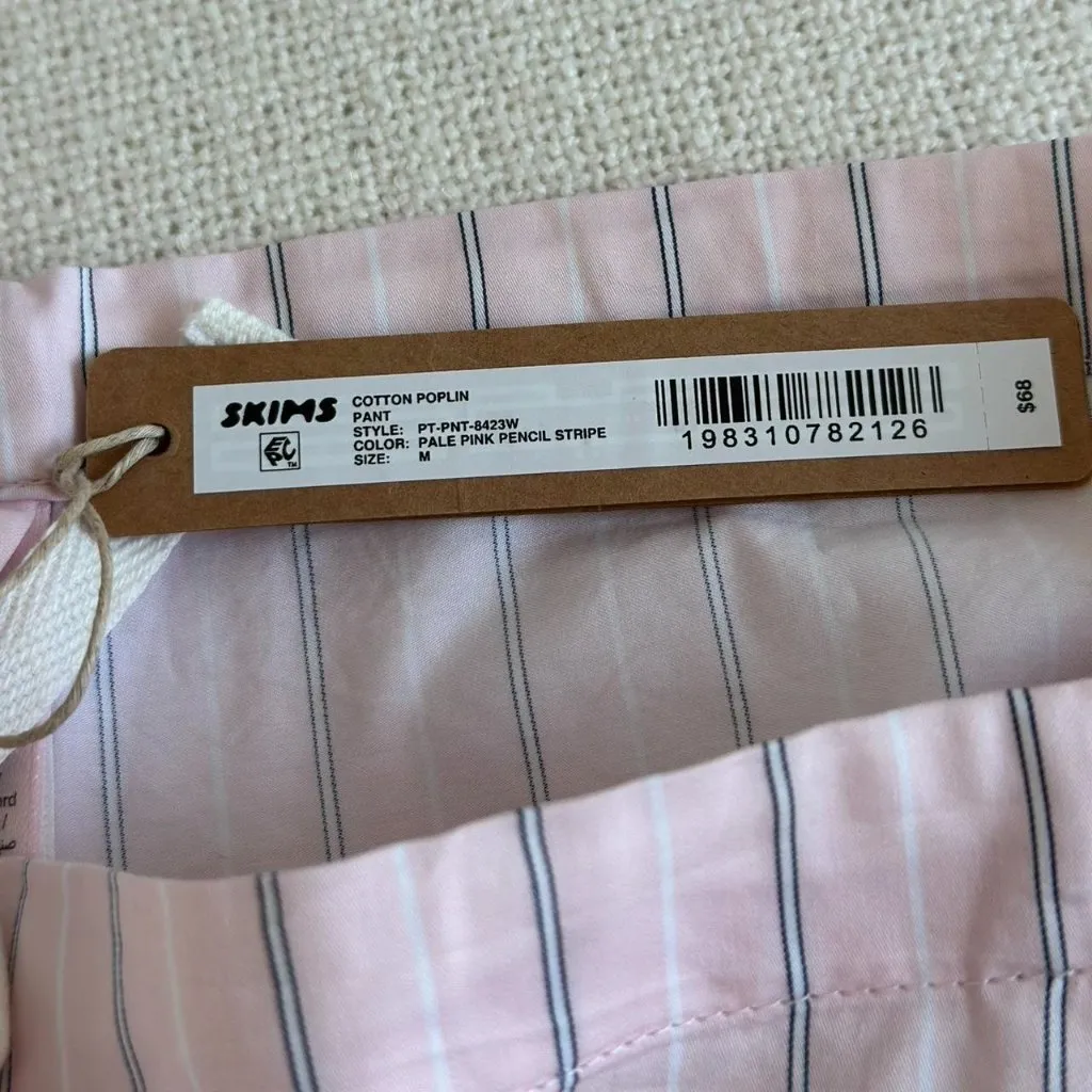 Skims Cotton Poplin Straight Leg Pant in Pale Pink Pencil Stripe, Size Medium - Image 8