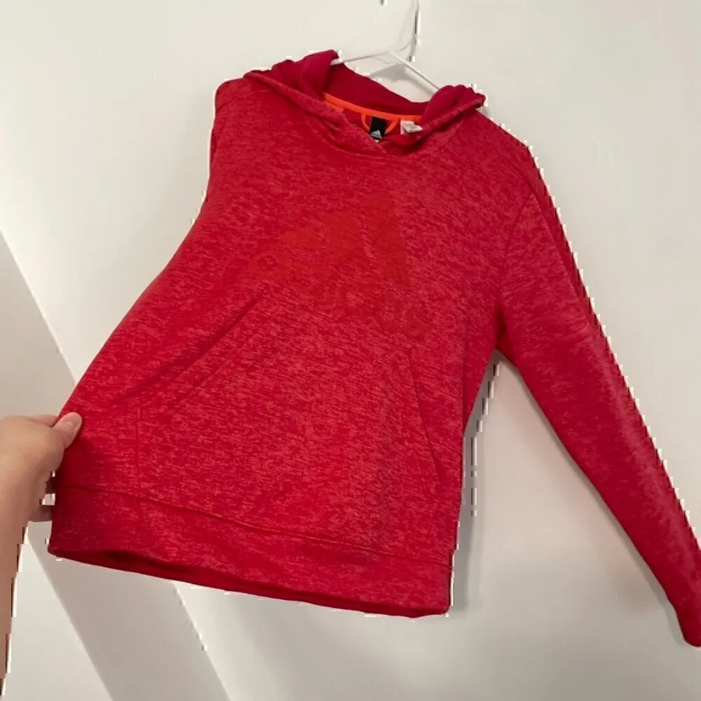 ADIDAS Climawarm Team Issue Fleece Pullover Logo Hoodie Red Active Sweatshirt L - Image 7