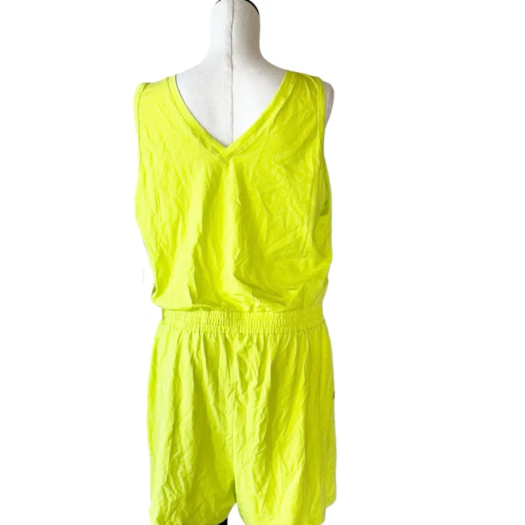 NWT Calvin Klein Women's Short Sleeve Logo Romper Neon Green XL - Image 4