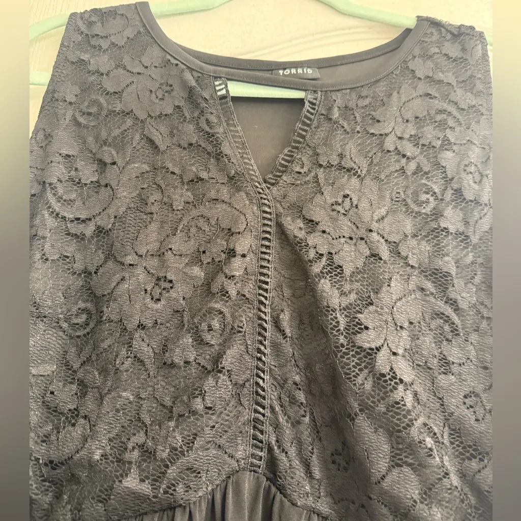 Torrid Black Mini Studio Knit Crew Neck Keyhole Lace Babydoll Tank Top - size 1 - Image 2