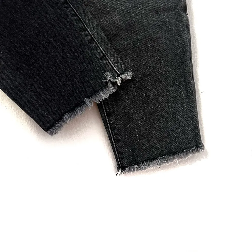 Alice + Olivia Dark Amazing Asymmetrical Slim Straight Night Walk Raw Hem Jeans - Image 7