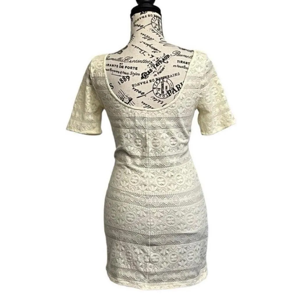Abercrombie & Fitch Crochet Lace Mini Dress M Cream Knit Bodycon Boho Cottegecor - Image 6