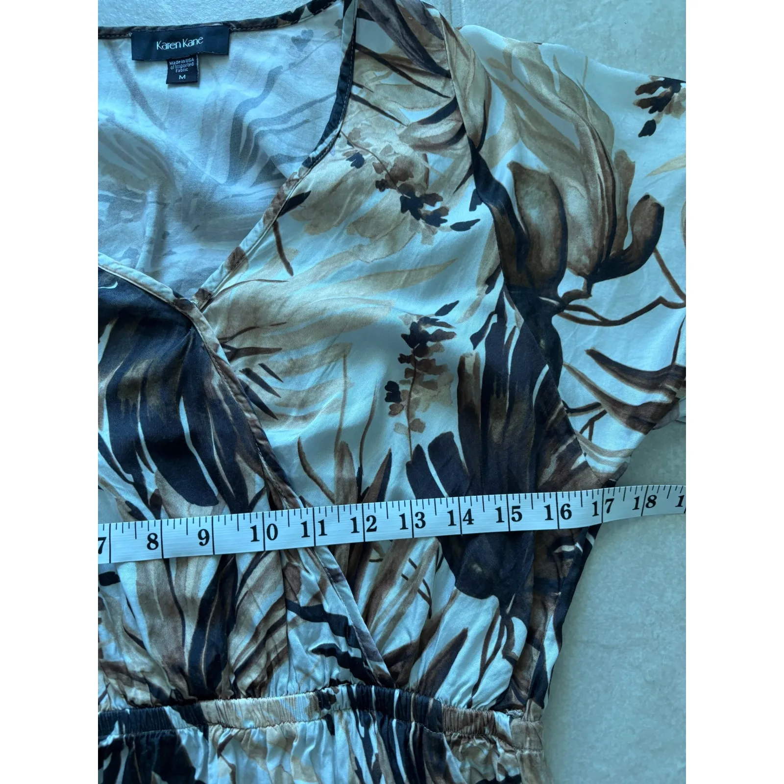 Karen Kane Dress Womens Medium Brown Palm Midi‎ Satin Wrap Career Resort Luxury - Image 6