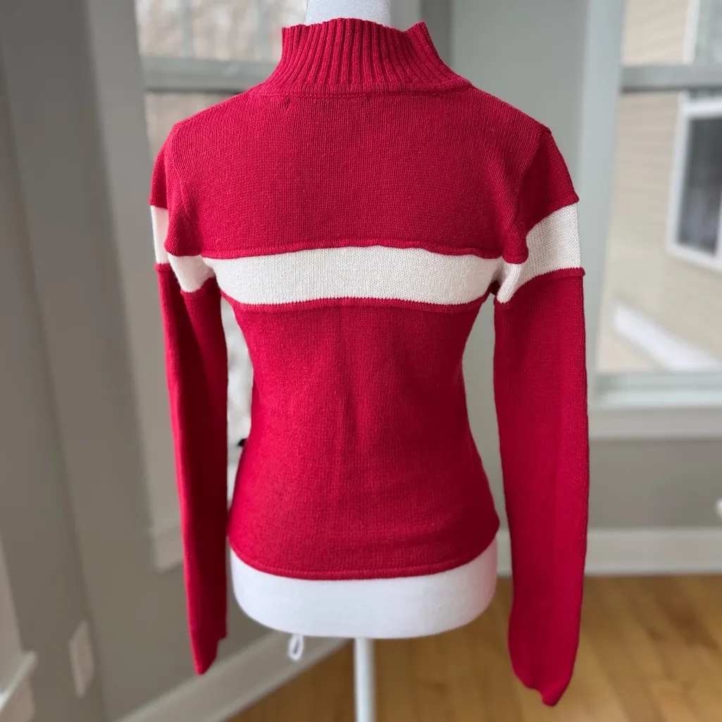 Vintage 80s Mudd Jeans Red White Stripe Ramie Cotton Mockneck Fitted Sweater M Size M - Image 11