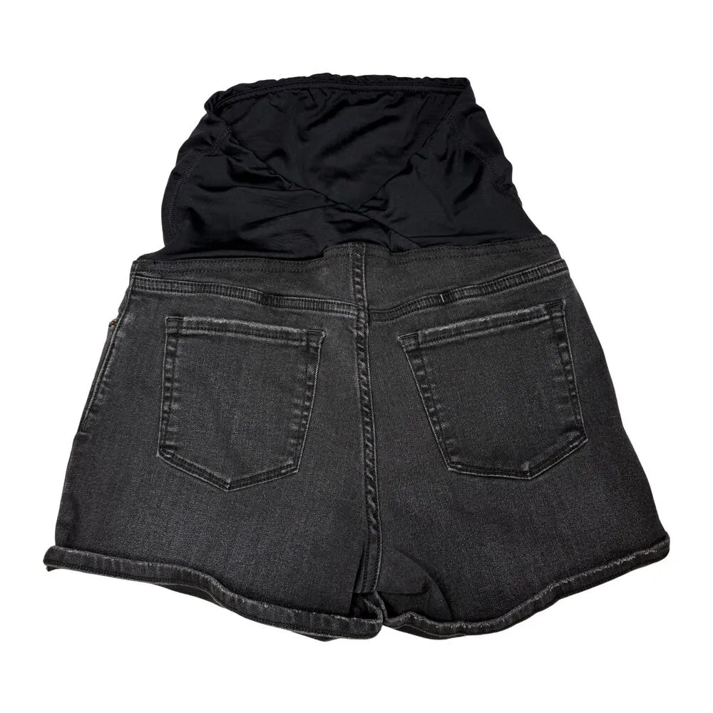 Isabel Maternity Crossover Panel Super Stretch Denim Jean Midi Shorts Sz 6 Black - Image 10