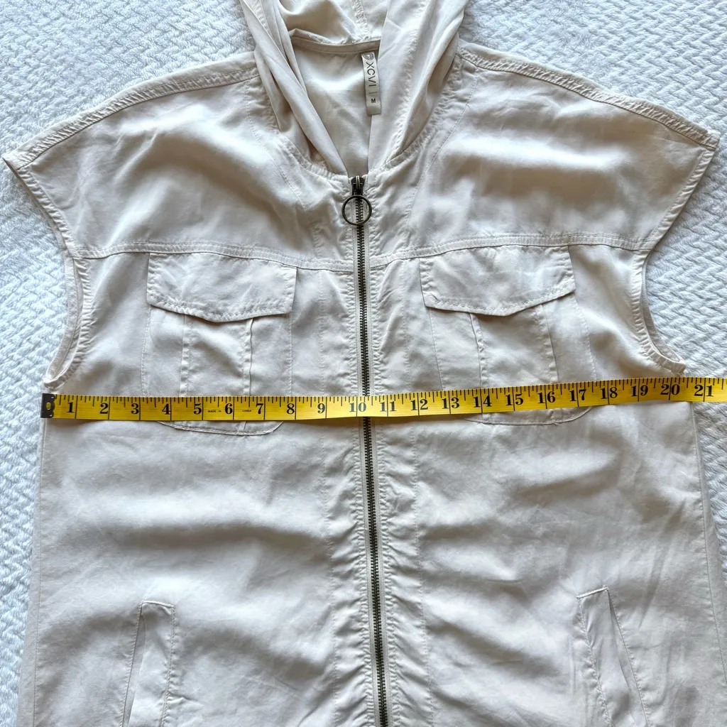 XCVI Drop Shoulder Full Zip Hooded Vest M Ivory Utility Cargo Lagenlook Gorpcore - Image 12