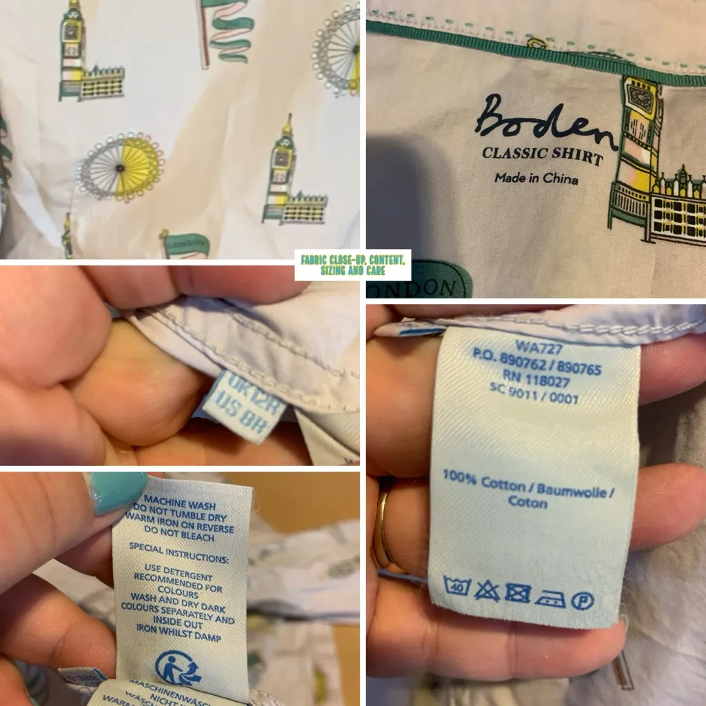 BODEN LIGHT GRAY W/YELLOW & GREEN LONDON THEME COTTON BUTTON DOWN SHIRT (8) - Image 11