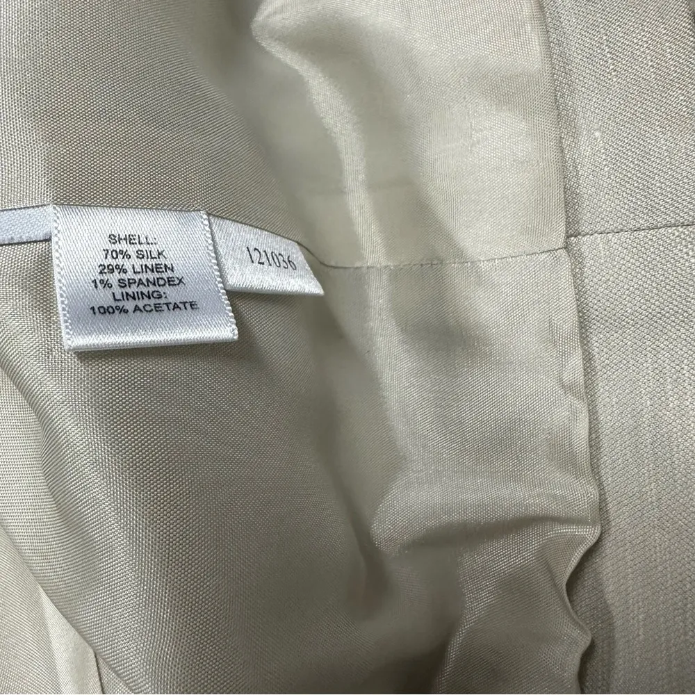 Loft Ann Taylor Silk Linen Blend Khaki Cream 3 Button Faux Pocket Blazer Size 6 - Image 8