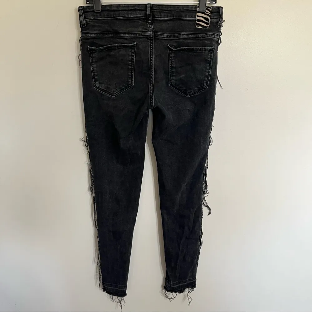 Zara Z1975 Denim Womens Black High Rise Side Fringe Stretch‎ Skinny Jeans 6 - Image 15
