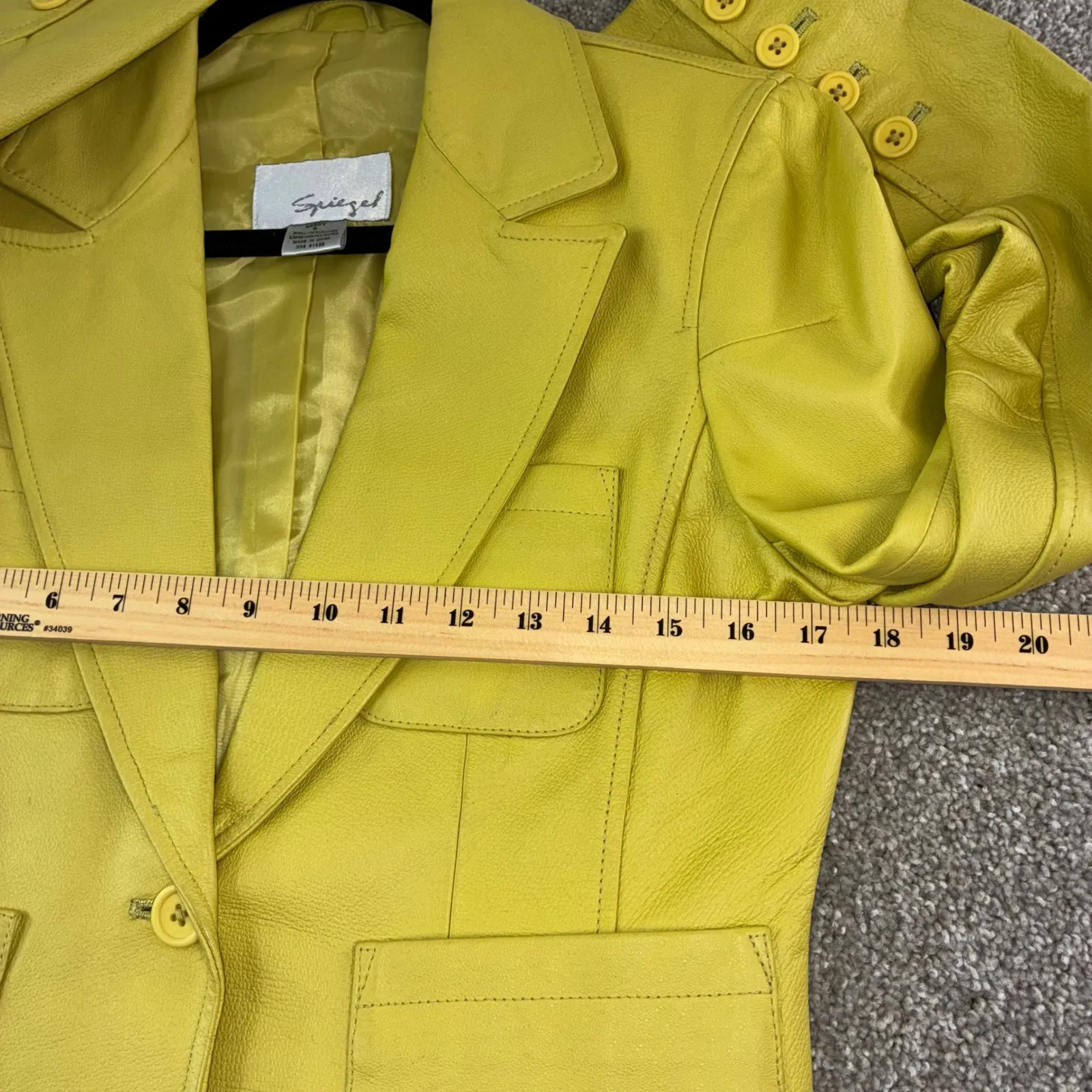 Spiegel Womens Size 6 Yellow Leather Blazer Jacket Pockets Buttons Workwear Chic - Image 5