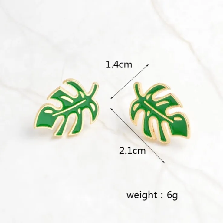 Tropical Palm Banana Leaf Green Gold Stud Earrings Dainty Summer - Image 7