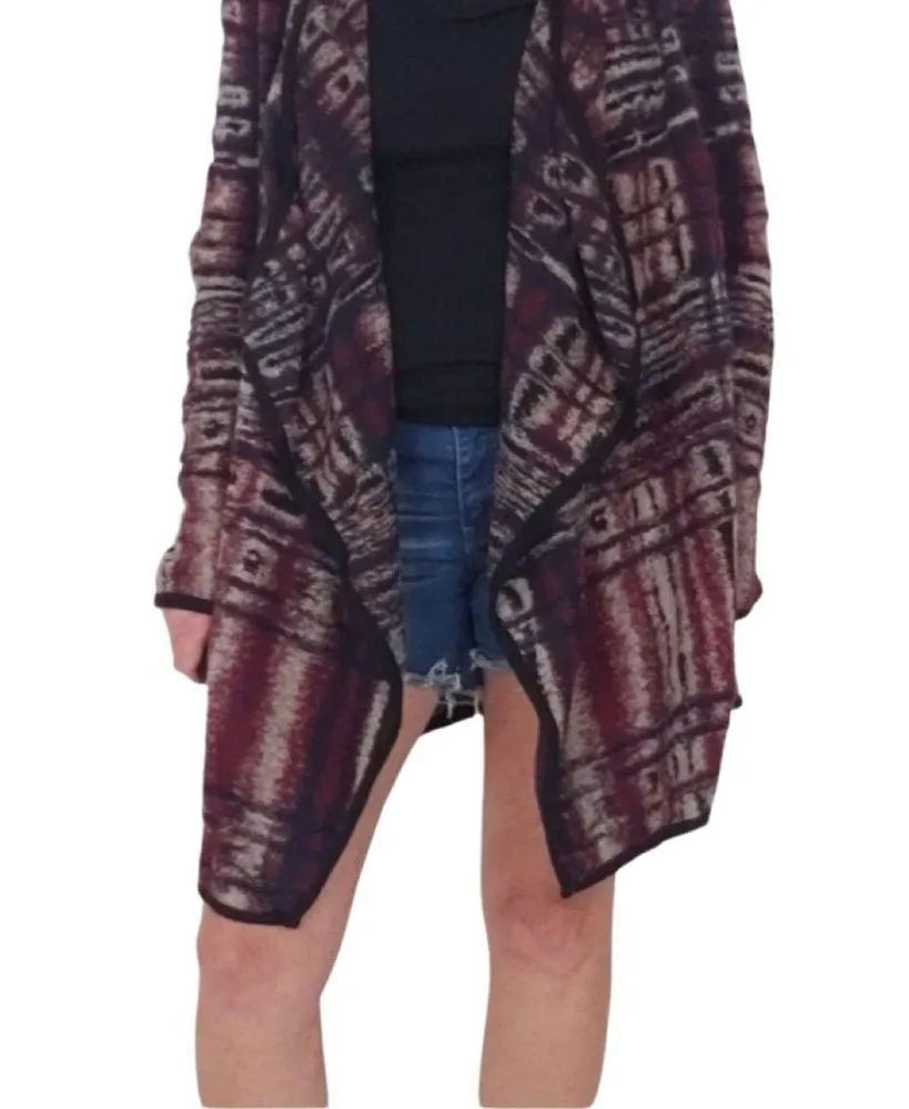 Lucky Brand Ultra Soft Black/Burgundy/Ivory Southwest Print Open Front Cardigan - Image 2