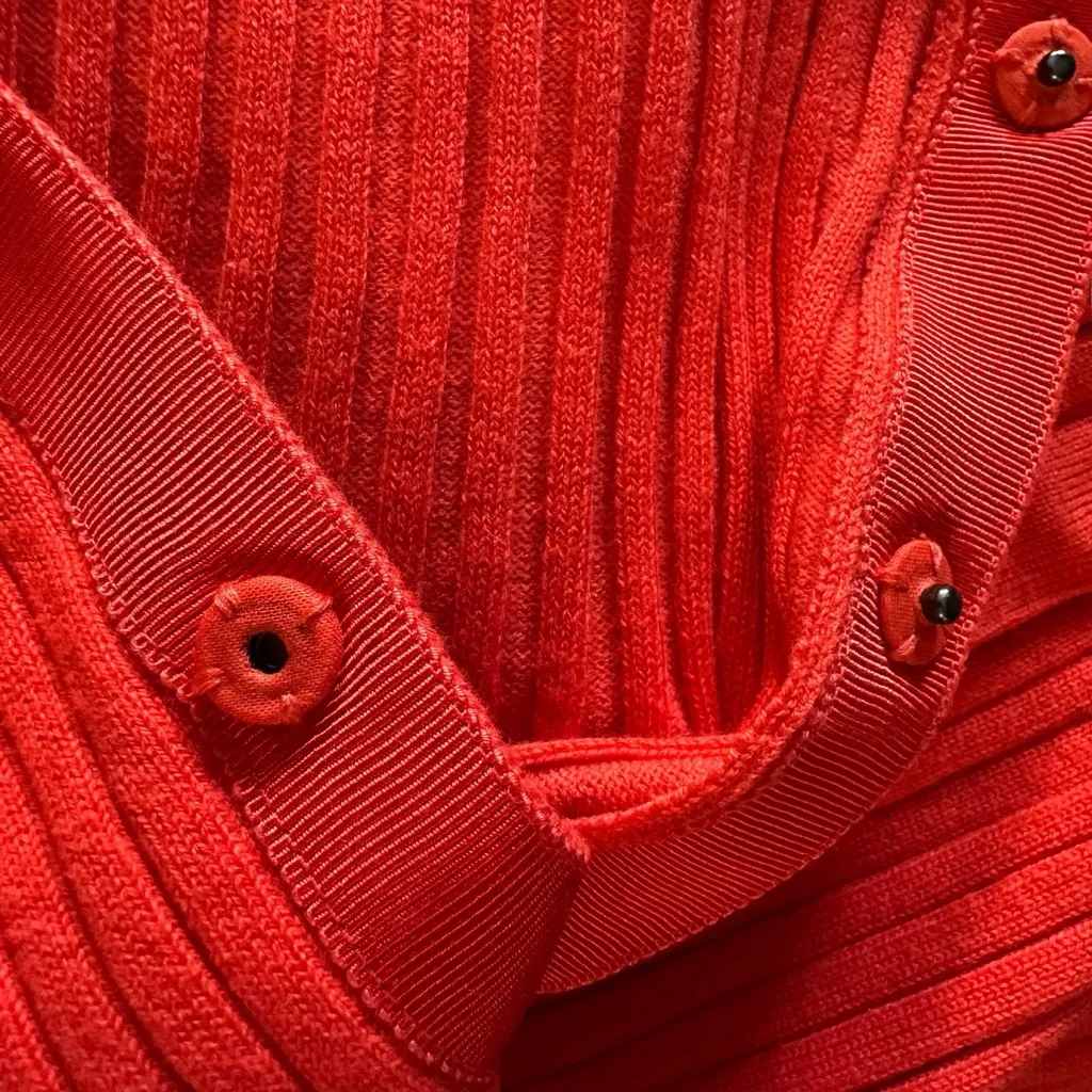 Cabi Hibiscus Trumpet Sleeve Ribbed Cardigan Sweater in Red Orange 5285 Small - Image 12