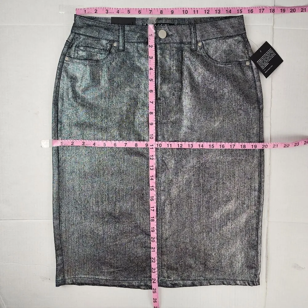 Baccini Silver Metallic Jean Skirt Denim Pencil Straight Stretch Skirt Size 8 - Image 8