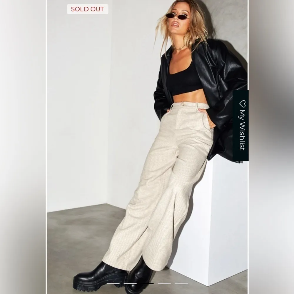 Motel Rocks Yeva Houndstooth Wide Leg Trouser Small Neutral Plaid Edgy Fall Chic - Image 3