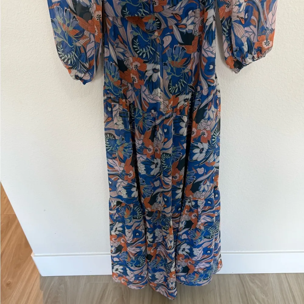 Gianni Bini Lillian Blue Floral Maxi Dress Size 0 V-Neck Cut-Out Open Back NEW - Image 10