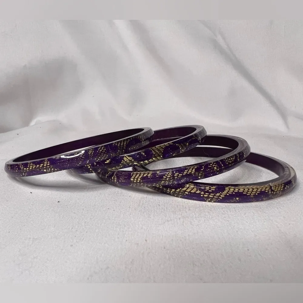 Purple and Gold Lace Acrylic Bangle Bracelets - Image 7
