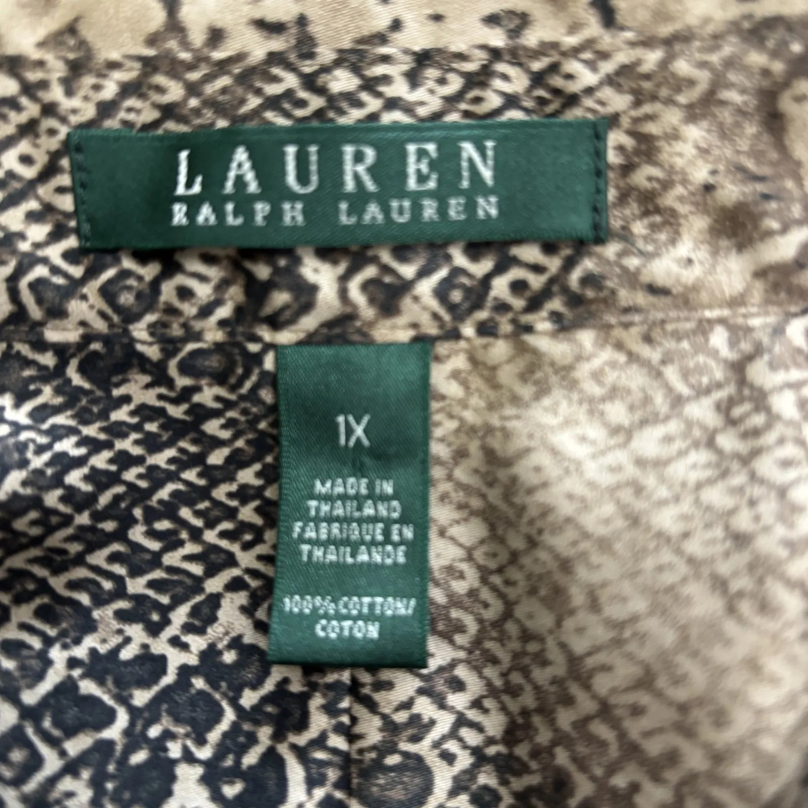 Lauren Ralph Lauren Shirt Womens 1X Snake Print Button Up 3/4 Sleeve 100% Cotton - Image 6