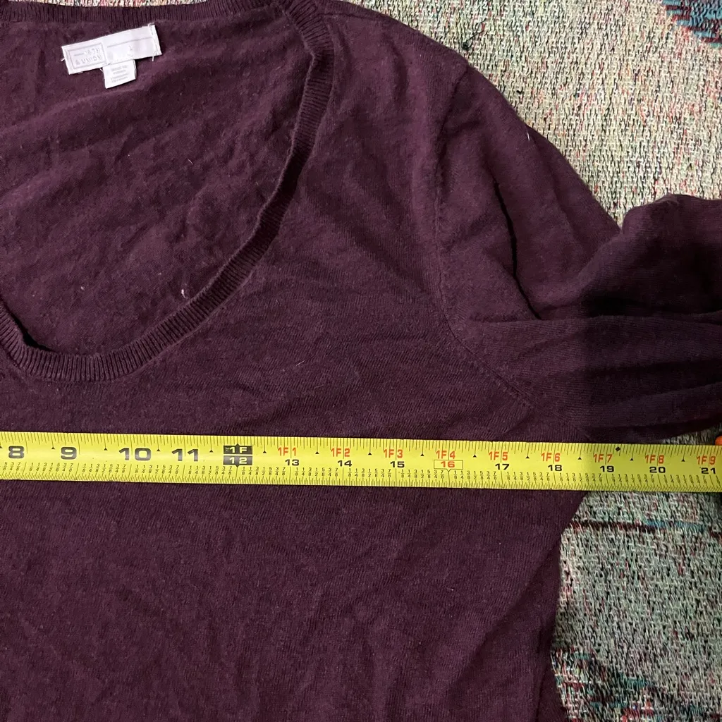 14th & Union Burgundy Long Sleeve Relaxed V-Neck Blouse SZ L Puff Sleeves - Image 12