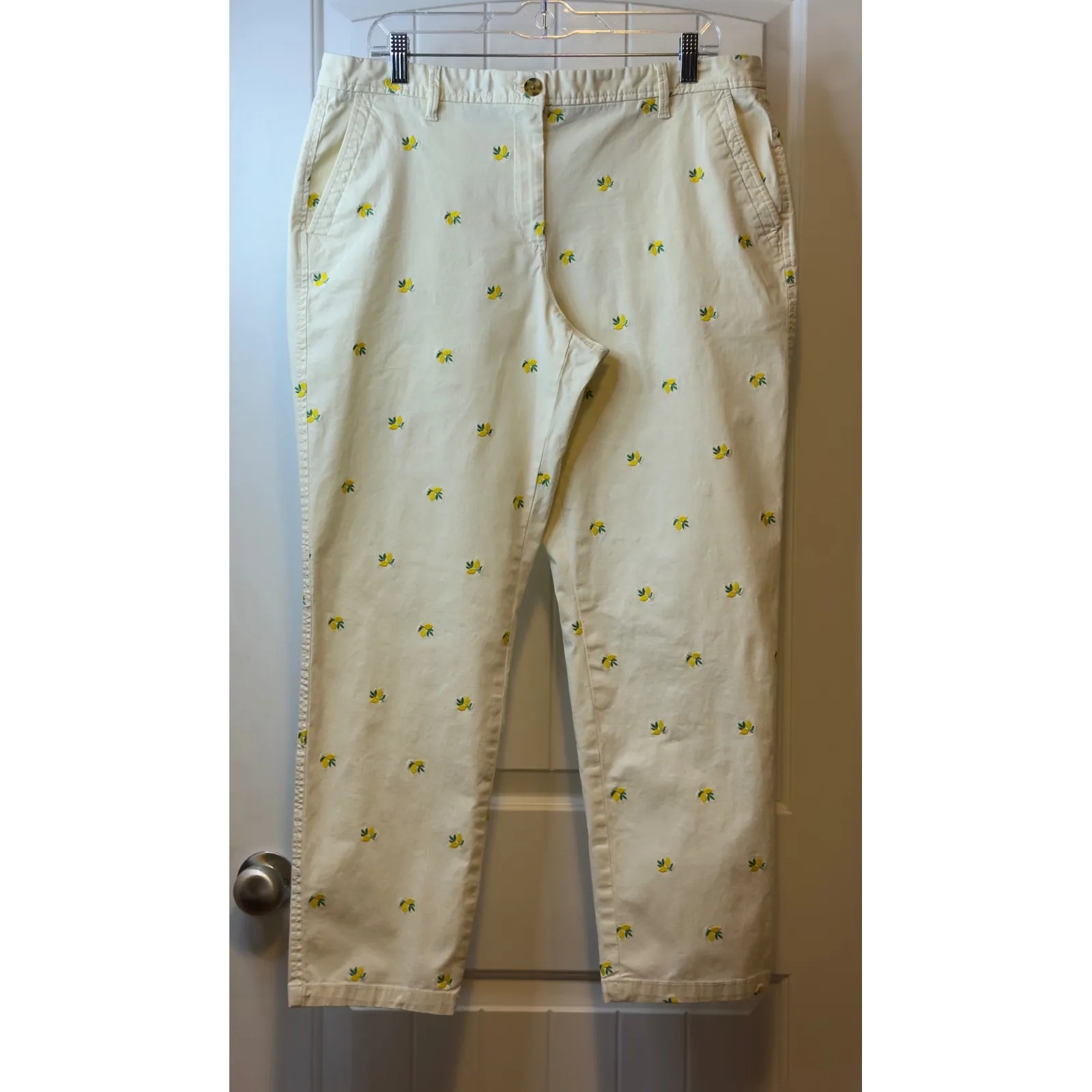 Talbots Women's Relaxed Chino Khaki Pants Sz 12 Cream Lemon Embroidered Casual # - Image 3