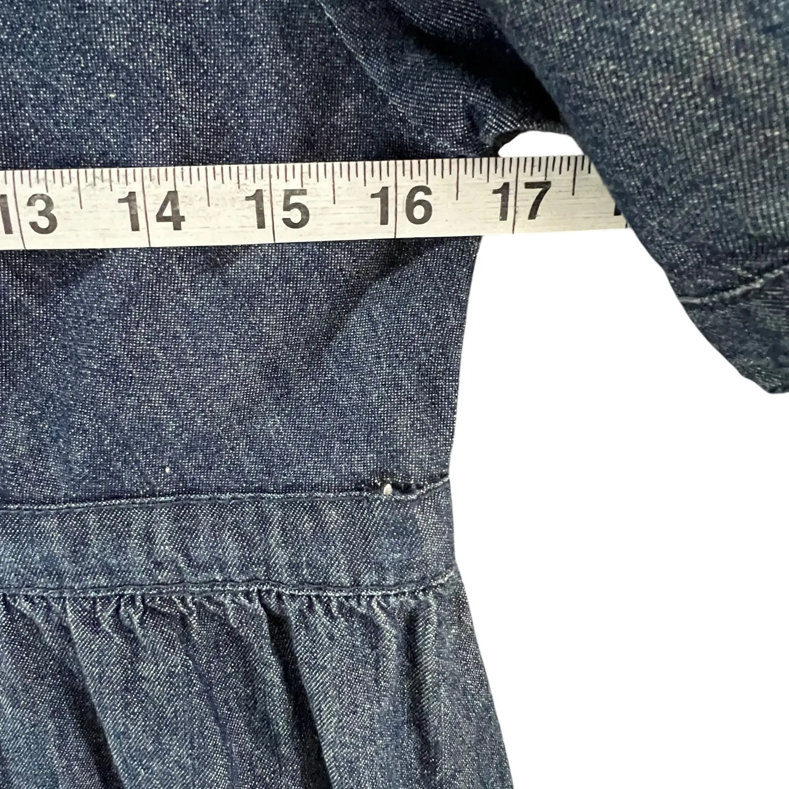 Fleur De Vie Primrose Denim Dress S Blue Babydoll Empire Ruffled Hem Milkmaid - Image 8