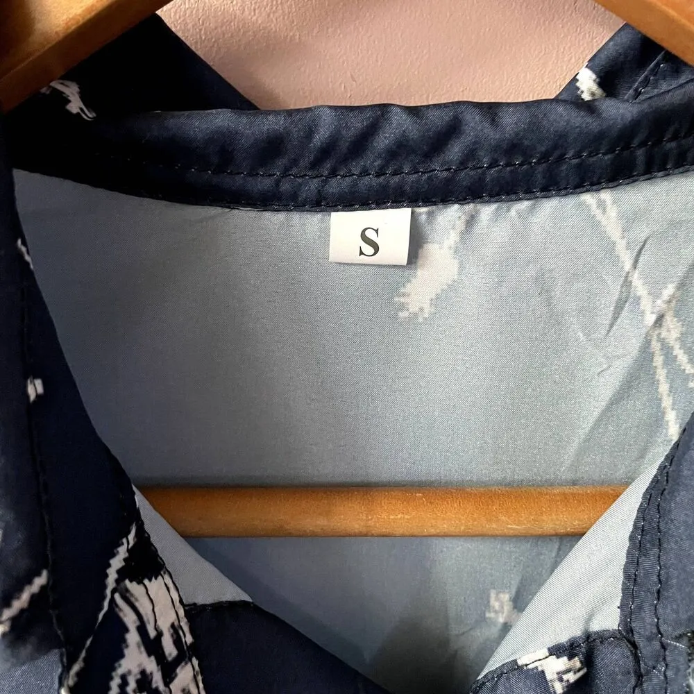 Dusty Navy Blue Floral Long Sleeve Button Down Blouse EUC - Image 5