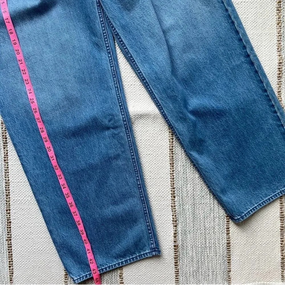 Mother SNACKS The Pleated Fun Dip Puddle Wide Leg Jeans Women’s Size 33 Blue - Image 3