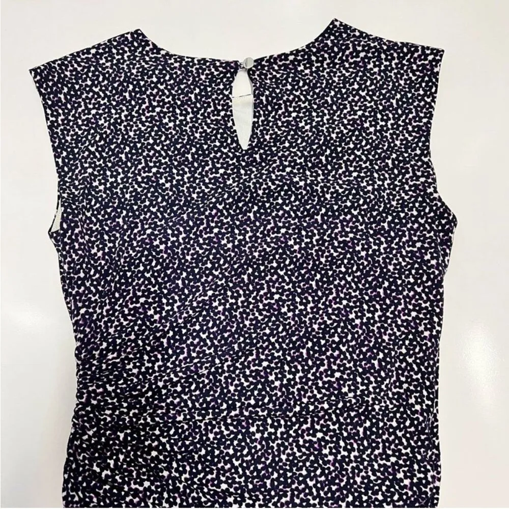 Ann Taylor - Sleeveless Ruched Side Slip Dress in Navy Purple & White Print - Image 7