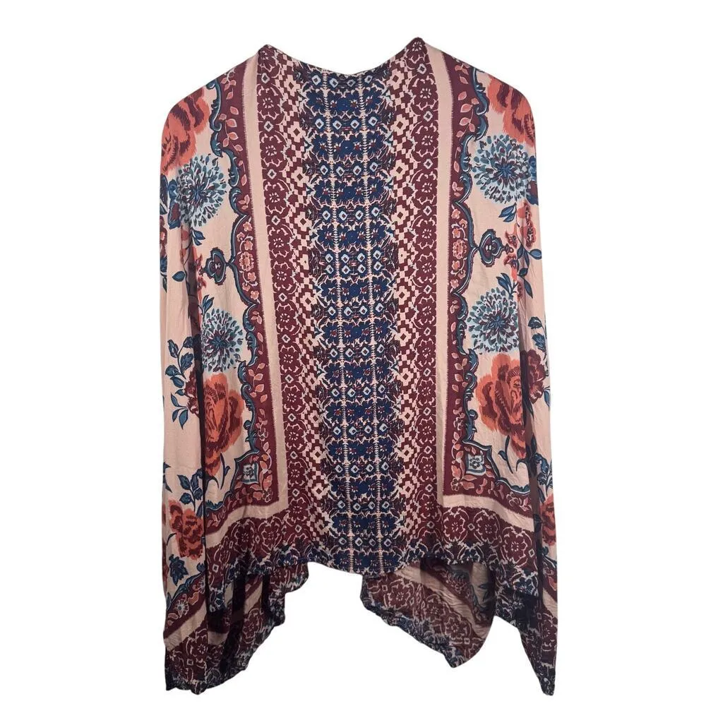 Angie Kimono Women L Red Blue Floral Boho Concert Wrap Blush Pink Spring Cover - Image 2