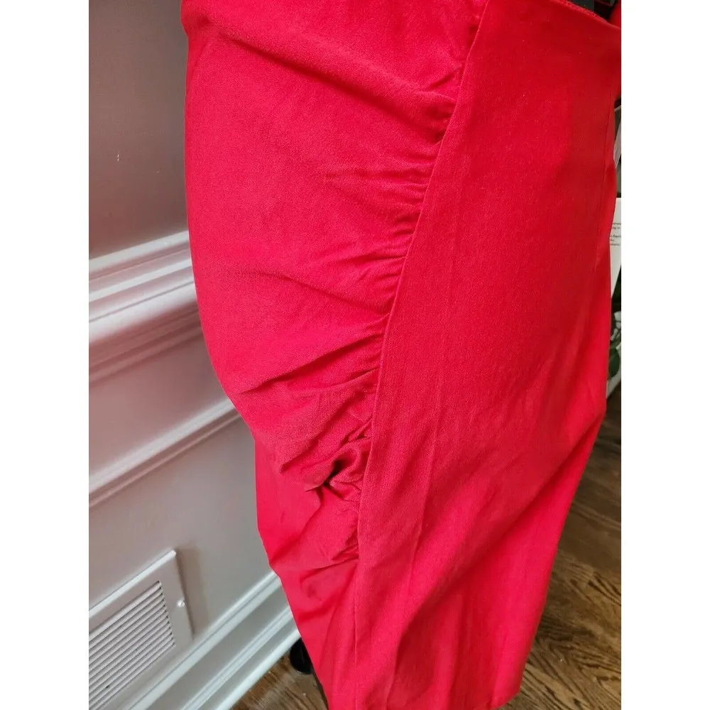 Grace Karin Women Solid Red Rayon Comfort Waist Ruffle Knee Length Skirt Size XL - Image 4