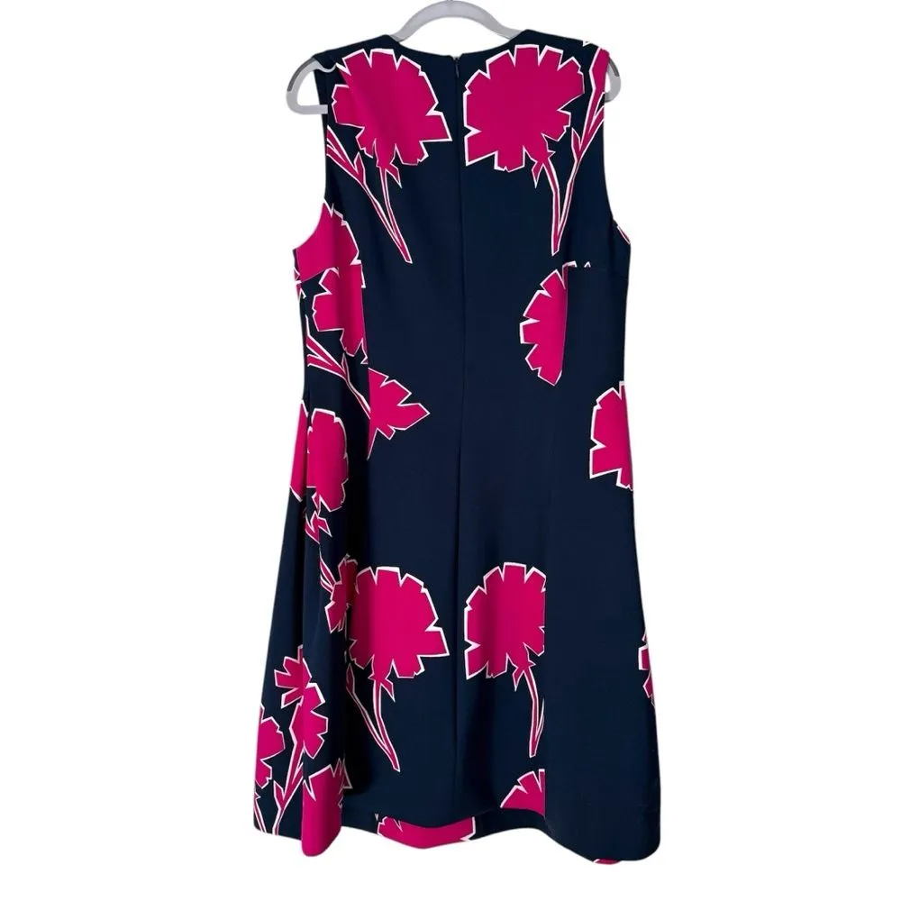 Anne Klein Floral Midi Dress Scuba Navy Pink‎ Fit & Flare Sleeveless Size XL - Image 4