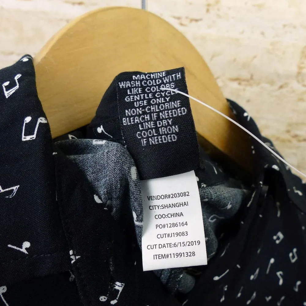 Hot Topic Music Notes Oversized Crop Button-Up Top Womens Black Goth Rock Grunge - Image 12