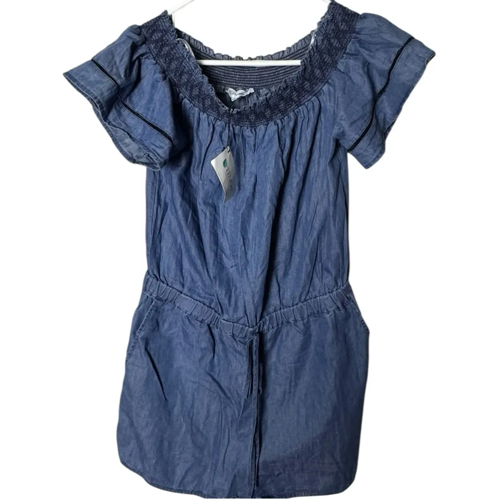 Love Tree Short Sleeve Elastic Waist Shorts Style Denim Romper Sz L New With Tag - Image 8