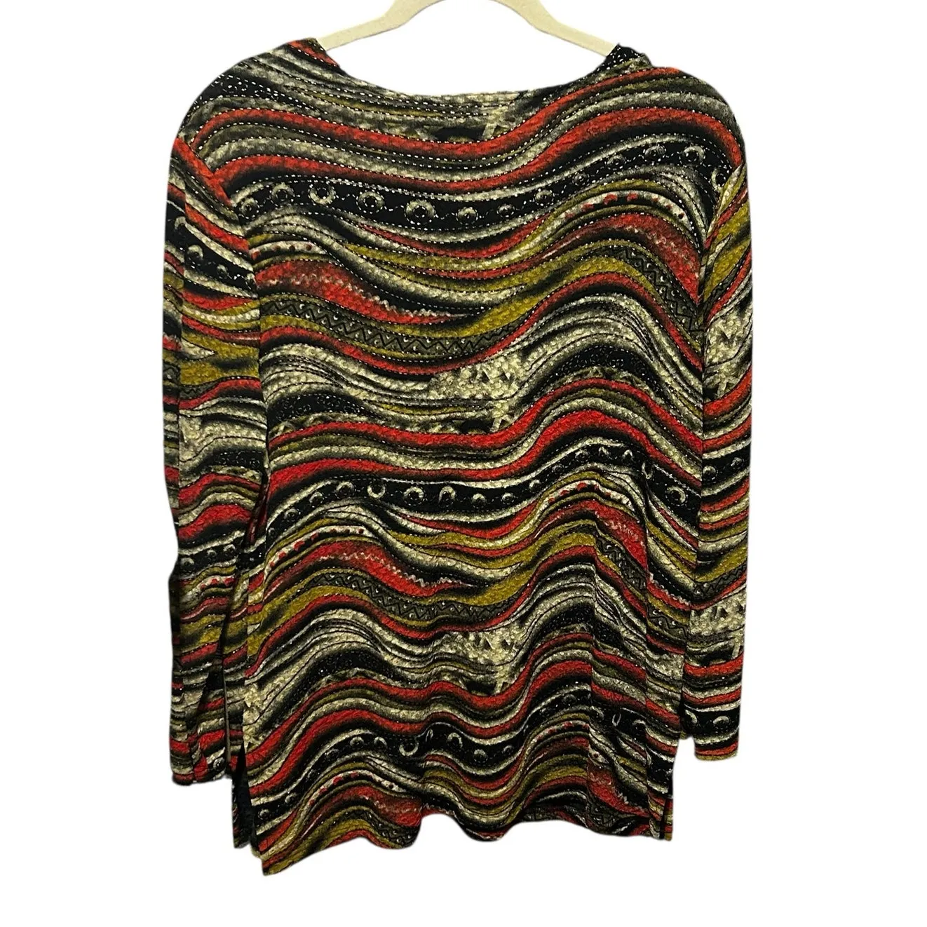 Sharon Anthony Top 2X Muted Tone Abstract Stretch Metallic Wave Artsy Boho Chic‎ Red - Image 3