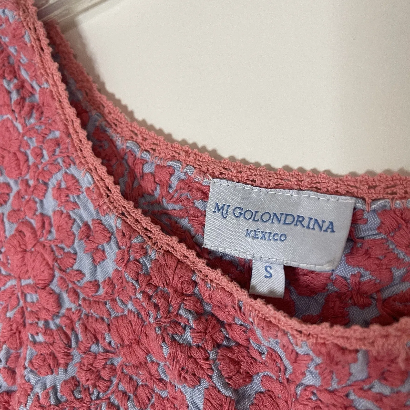 Mi Golondrina embroidered lace mexican floral mini dress size small Blue - Image 5