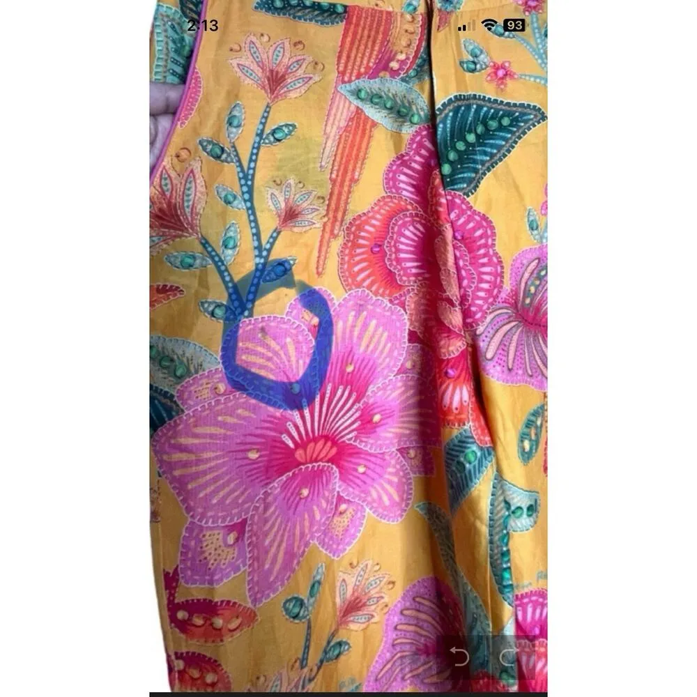 Farm Rio Macaw Bloom Cropped Pants Yellow Pink Green Size Small - Image 6