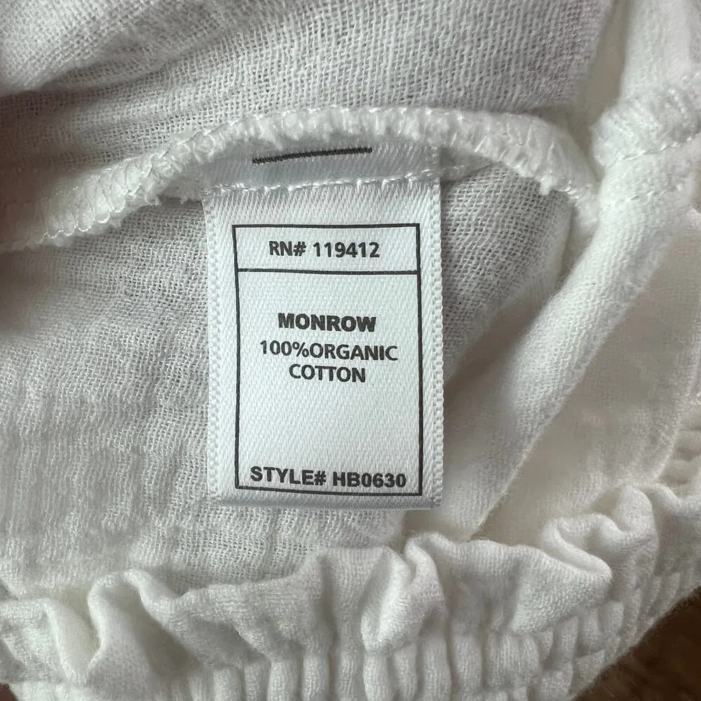 Monrow NWT Women's Cotton Gauze Smocked Wide Leg Pants Resort Beach Summer SZ XS White - Image 8