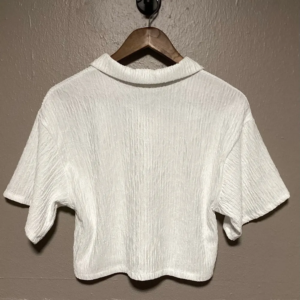 Love J Cream Ribbed Button Down Crop Top - Image 2