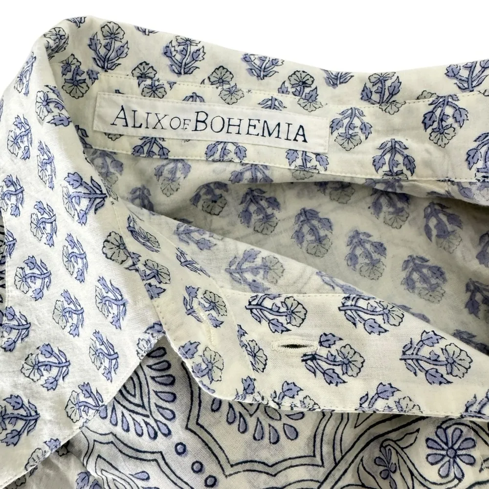 Alix of Bohemia Dolly Delft Bhutti Shirt Long Sleeve Blue White Button Front Size XS - Image 7