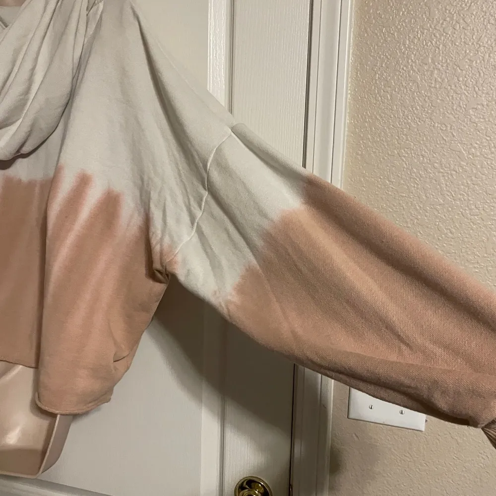 Aerie Co-Ord Lounge Quarter Zip Crop Hoodie In Dip Dye Natural Sz XXL - Image 4