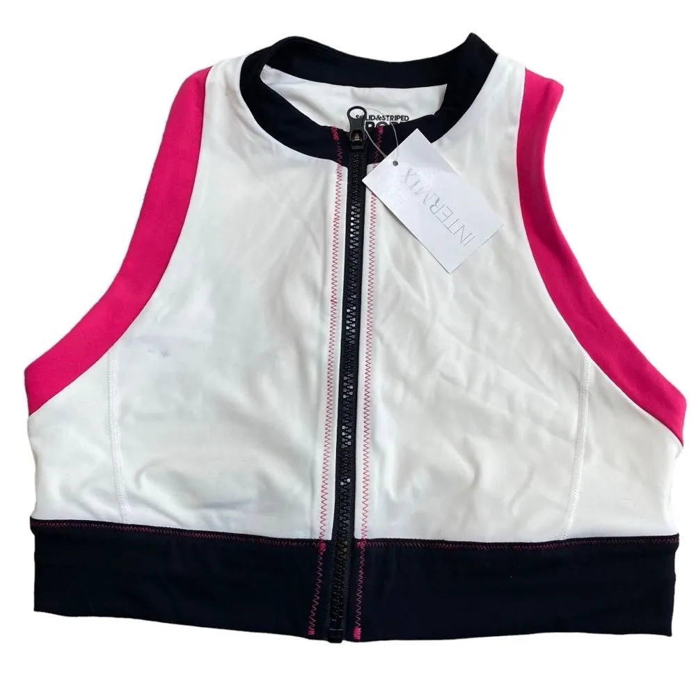 Solid & Stripe Sport Women’s S Trek High Neck Zip Front Sports Bra White Sporty - Image 2