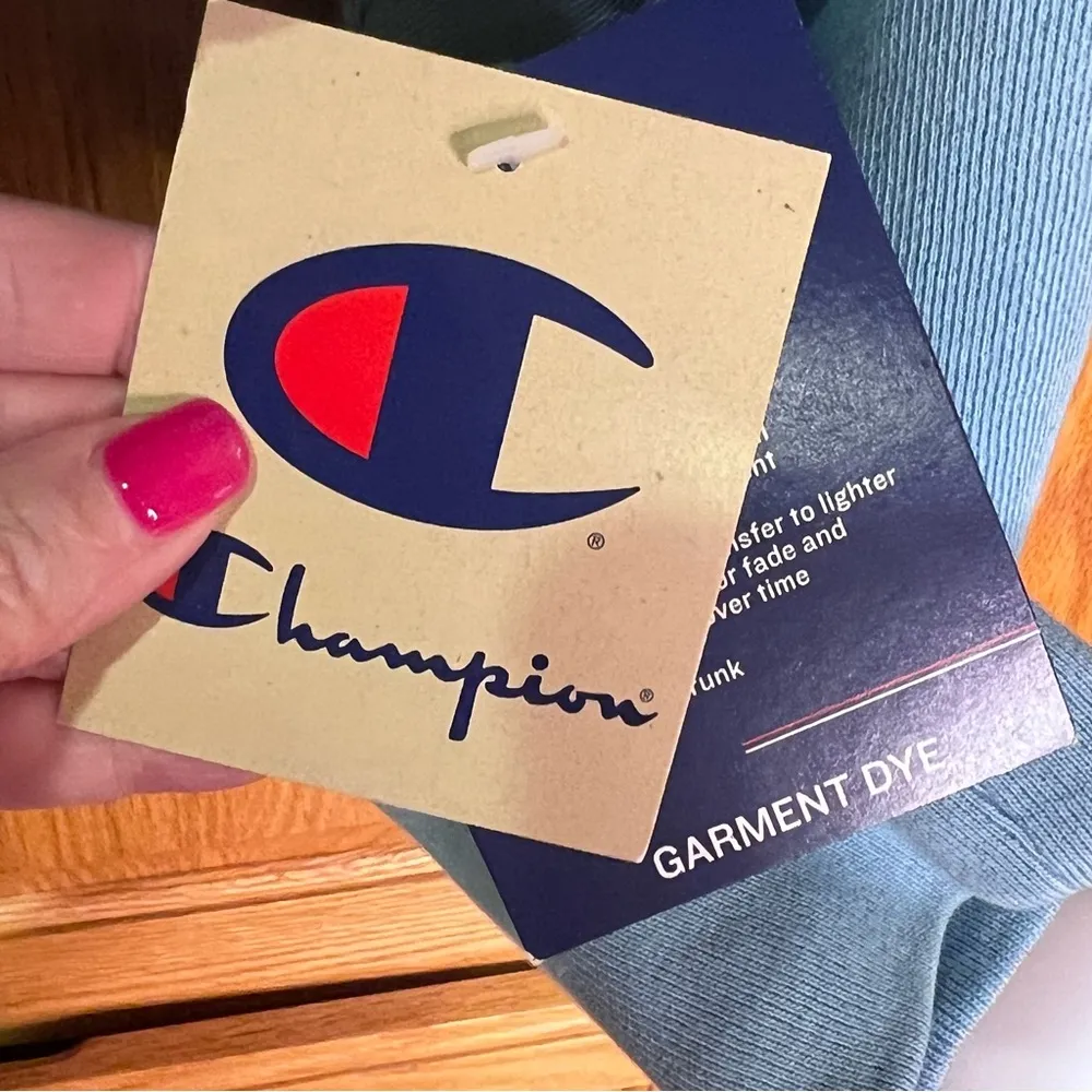 Champion Vintage Cinch Oversized Cropped Hoodie Sweatshirt Light Blue Size Large - Image 11