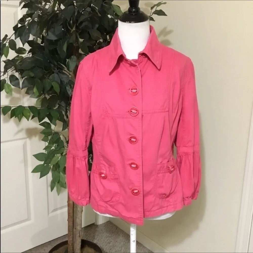 Etcetera Vintage Pink Casual Jacket Cute Poof Sleeves & Button Detail On Front 8 - Image 3