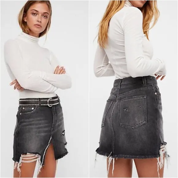 nwt // free people relaxed & destroyed denim skirt - Image 19