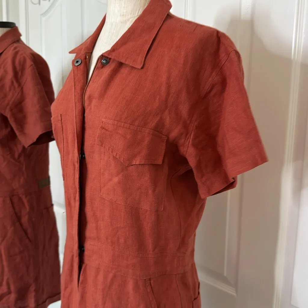 Rivet.Utility dreamer linen romper in rust Orange Size M - Image 8