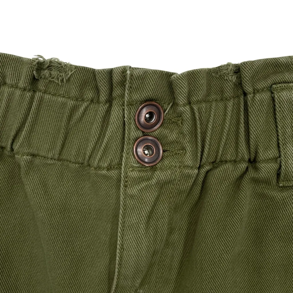 A Loves A Olive Green High Waisted Paperbag Elastic Waist Denim Shorts - Image 6