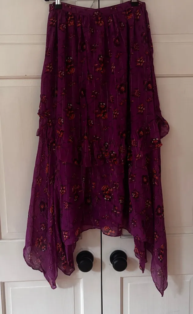 Ulla Johnson Torri Skirt Magenta Metallic Asymmetrical Midi Skirt Size 4 Small - Image 1