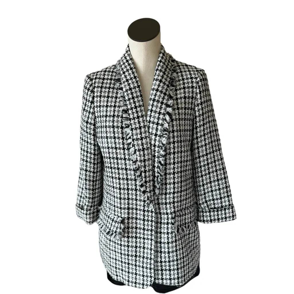NWT ANNE KLEIN Houndstooth Jacquard Open Front Frayed Hem  Blazer - Image 2
