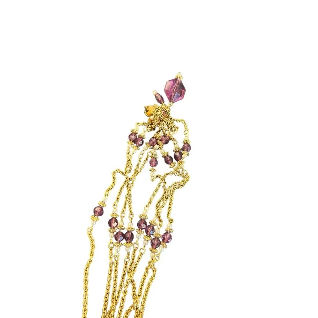 Vintage y2k gold tone Avon 4 strand pendant necklace with purple gems costume - Image 4
