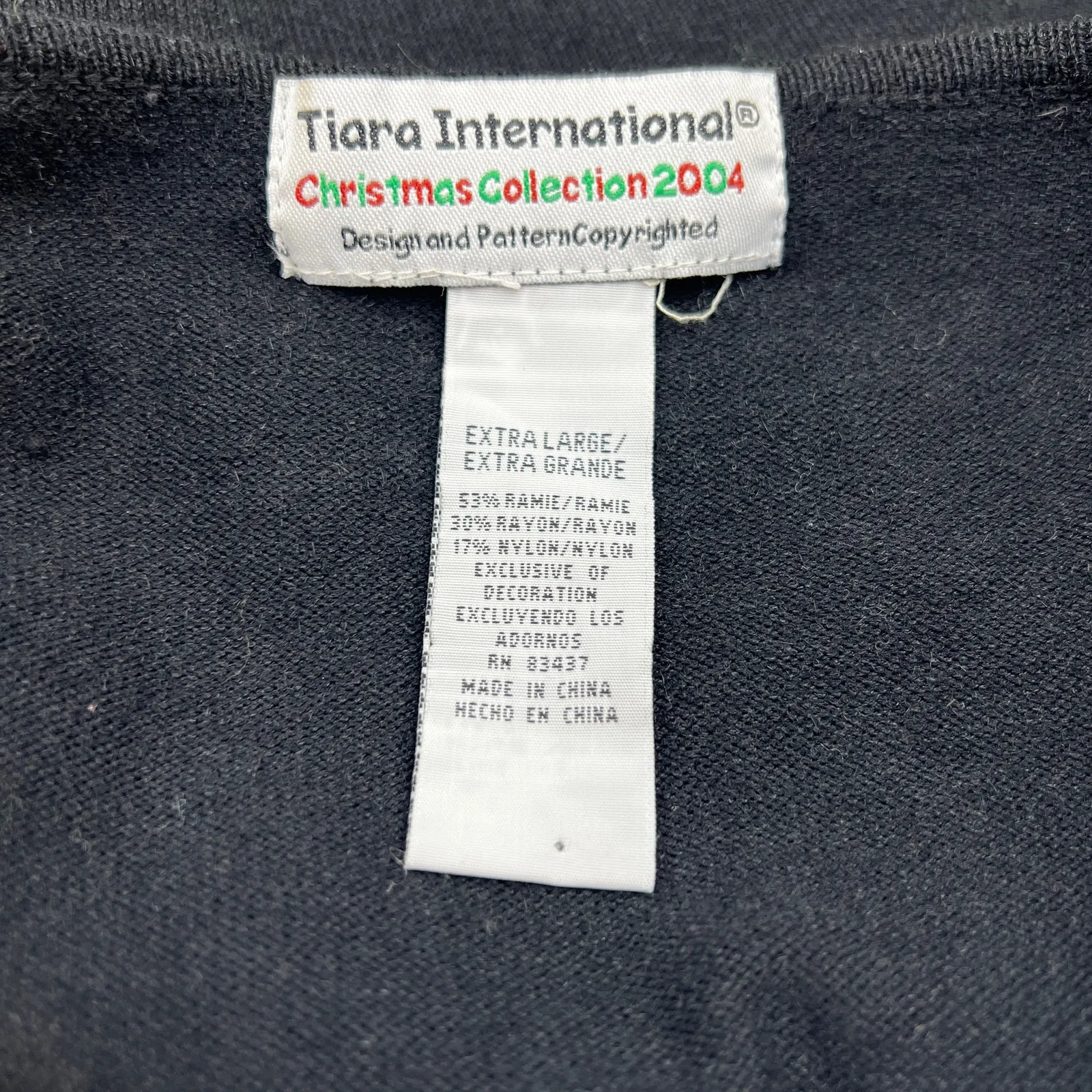 Vintage Cardigan Poinsettia Flower Sequin Embellishment Black Size XL - Image 3